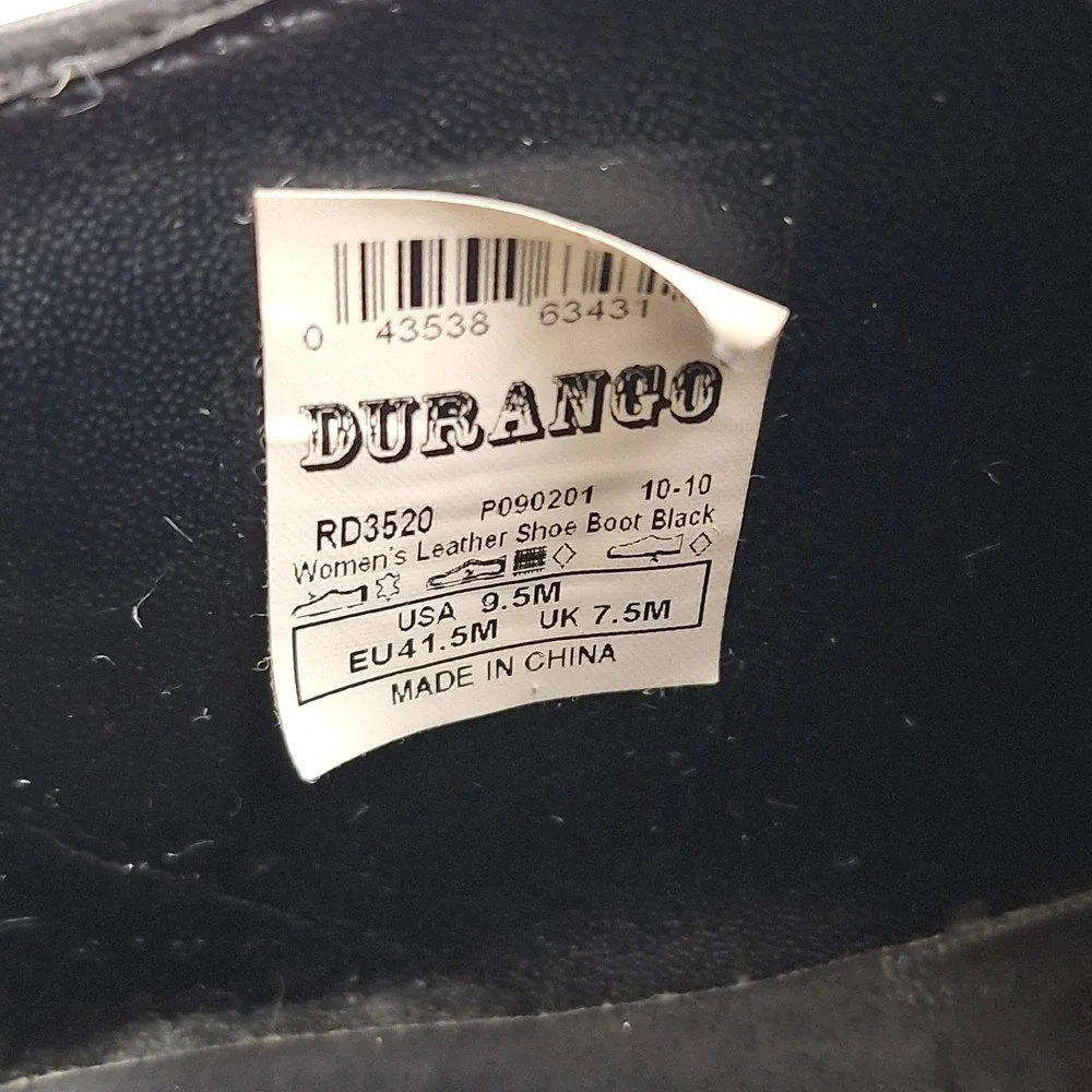 Vintage VTG Shoes Leather Durango Black 9.5M Boot Women RD3520 Western Ankle